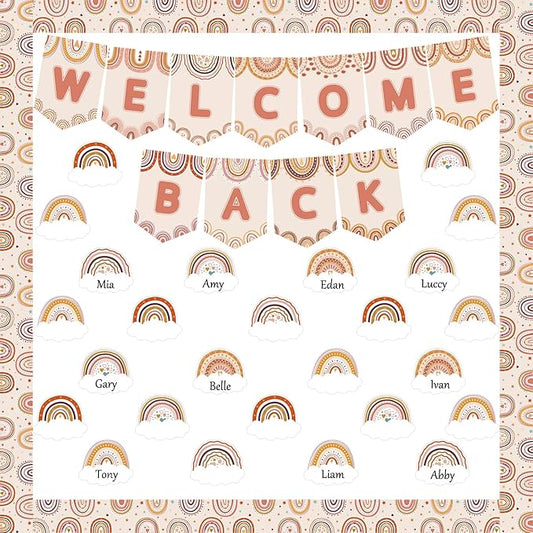 Boho Rainbow Welcome Bulletin Board Decoration Set Welcome Back to School Bulletin Board Cutouts for Party School Classroom Door Bulletin Board Border Craft Home Wall(Boho Rainbow)
