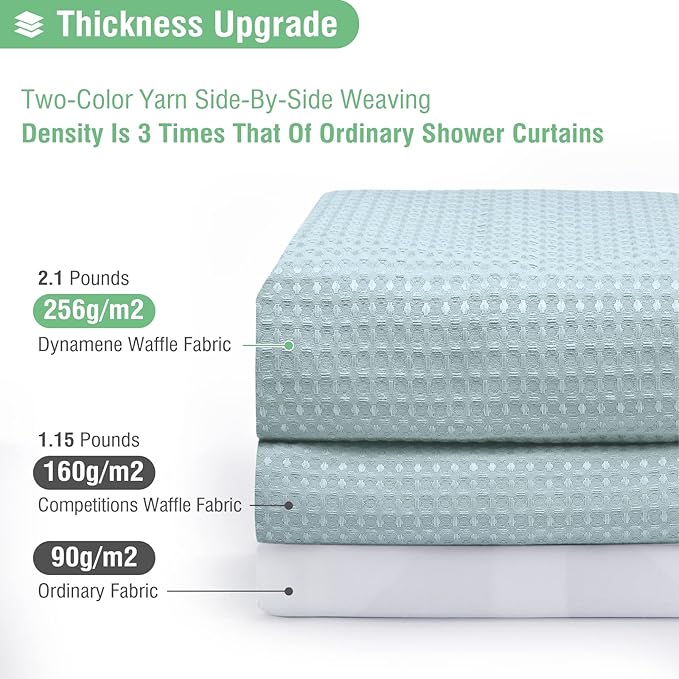 Dynamene Stall Fabric Shower Curtain - 48 inch Wide Waffle Weave Weighted Thick Cloth Shower Curtains for Bathroom, Neutral Heavy Duty Hotel Spa Luxury Bath Curtain Set with 8 Hook, 48x72, Fog Blue