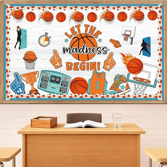 Basketball Bulletin Board Decorations - Sports Classroom Decorations, Basketball Game Paper Cutouts Set for Chalkboard, School Office Wall Background Decor Supplies