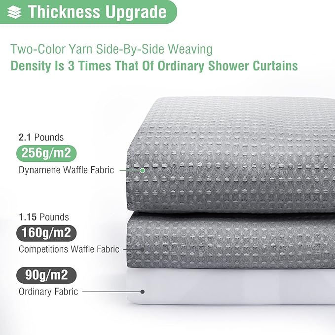 Dynamene Stall Fabric Shower Curtain - 54 inch Wide Waffle Weave Weighted Thick Cloth Shower Curtains for Bathroom, Heavy Duty Hotel Spa Luxury Bath Curtain Set with 10 Hooks, 54x72, Grey/Gray