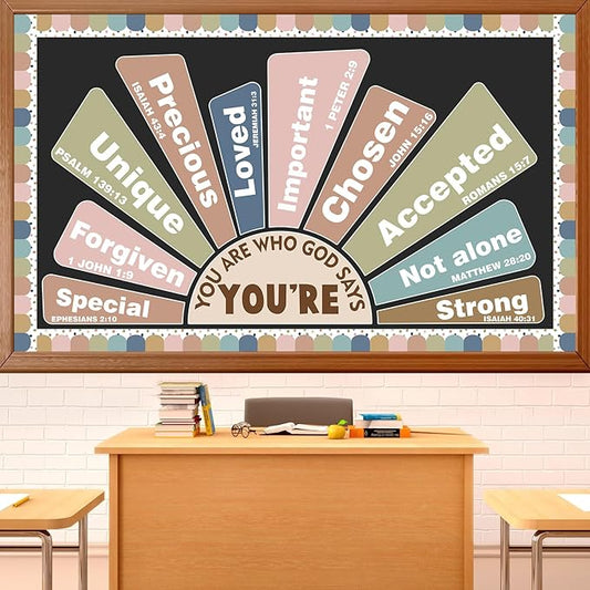 Christian Bulletin Board Decorations Inspirational Bulletin Board Set Motivational Paper Cutouts Boho God Says You are Religious for Classroom Sunday School VBS Home Church Supplies