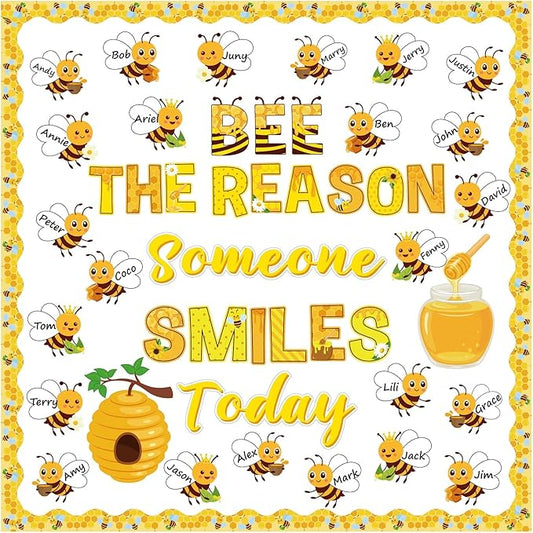Pasimy Spring Bulletin Board Decorations 3D Sunflower Bulletin Board Set Bee Classroom Decor Honeycomb Butterfly Flower Cutouts Spring Borders for Home Office Wall Door Window Supplies(Honeybee)