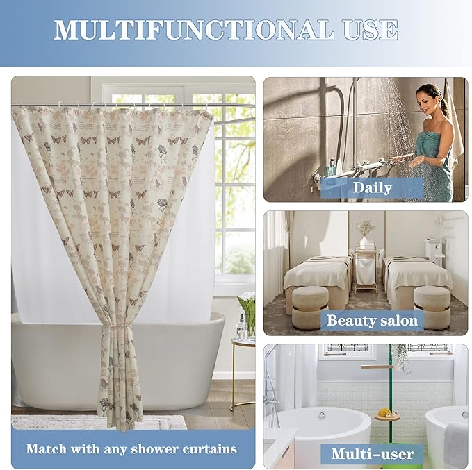 Nasitos Extra Long Fabric Shower Curtain Liners 4 Pack - W72 x H84 - Water Resistant Cloth Shower Curtains with Magnets, Soft Hotel Quality, Machine Washable (White, Magnets Included)