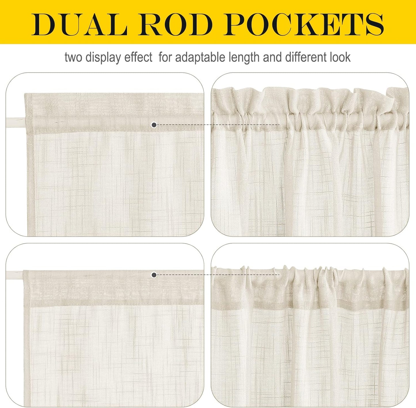 NICETOWN French Door Curtain - Linen Textured French Door Drape Privacy Open Weave Sheer Panel (30 inches Width by 40 inches Length, 1 Panel, Beige, Tieback Included)