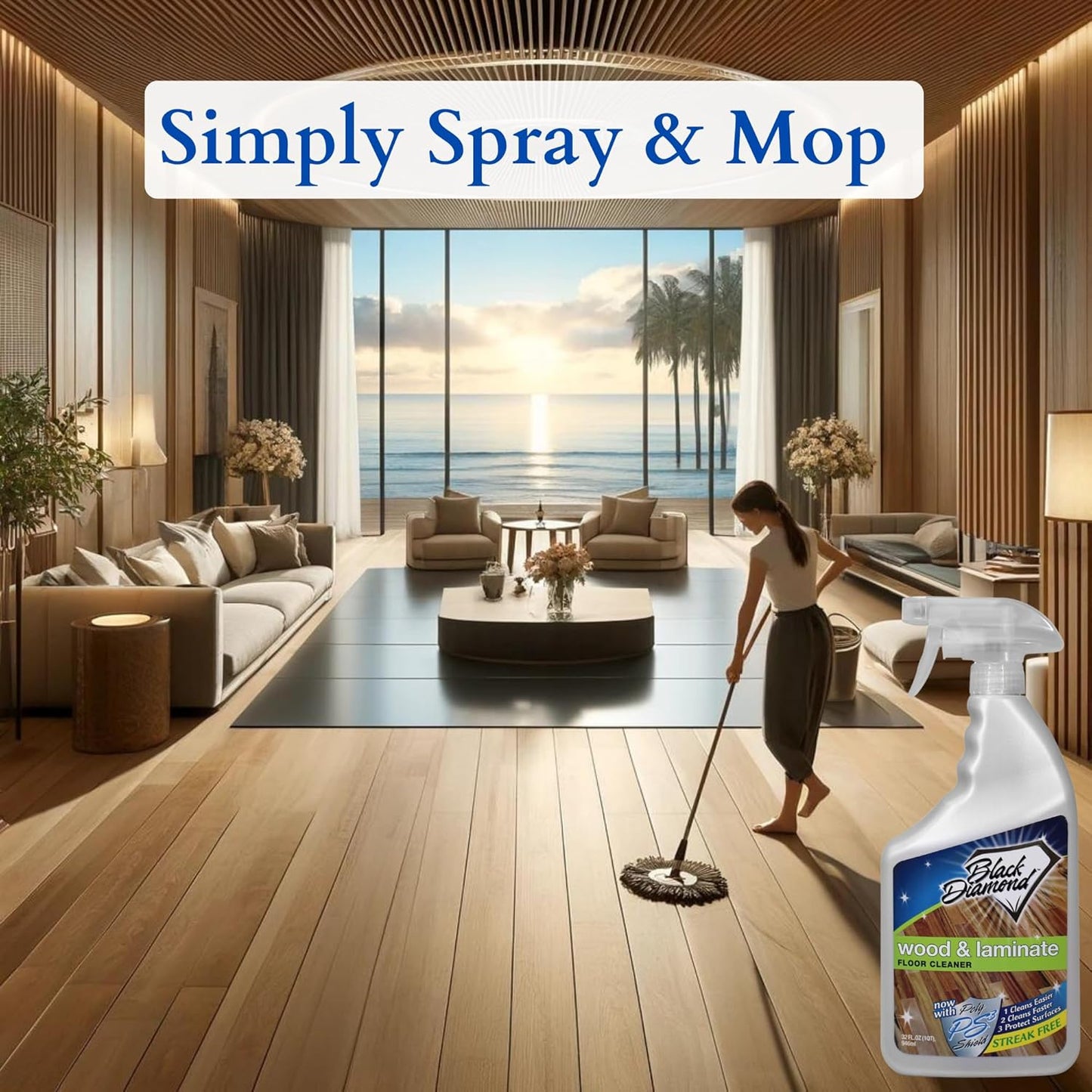 Black Diamond Stoneworks Wood & Laminate Floor Cleaner- Ready to Use Non-Toxic No-Rinse Formula - Safe for Vinyl, Wood, and Engineered Floors (512 Fl Oz)