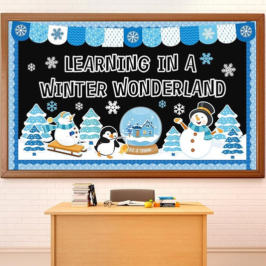 Winter Wonderland Bulletin Board Set Snowflakes Snowman Bulletin Board Decoration Paper Cutouts Decor Learning in A Winter Wonderland Penguin Tree for Holiday Classroom Home Chalkboard Wall Decor