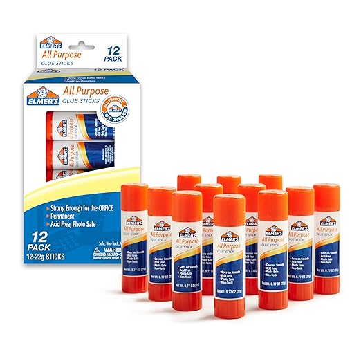 Elmer's All Purpose Glue Sticks, Washable & Non-Toxic, Clear, 22 Grams, 12 Count - Classroom, Household, Craft Projects, Poster, Vision Board, #1 Teacher Brand