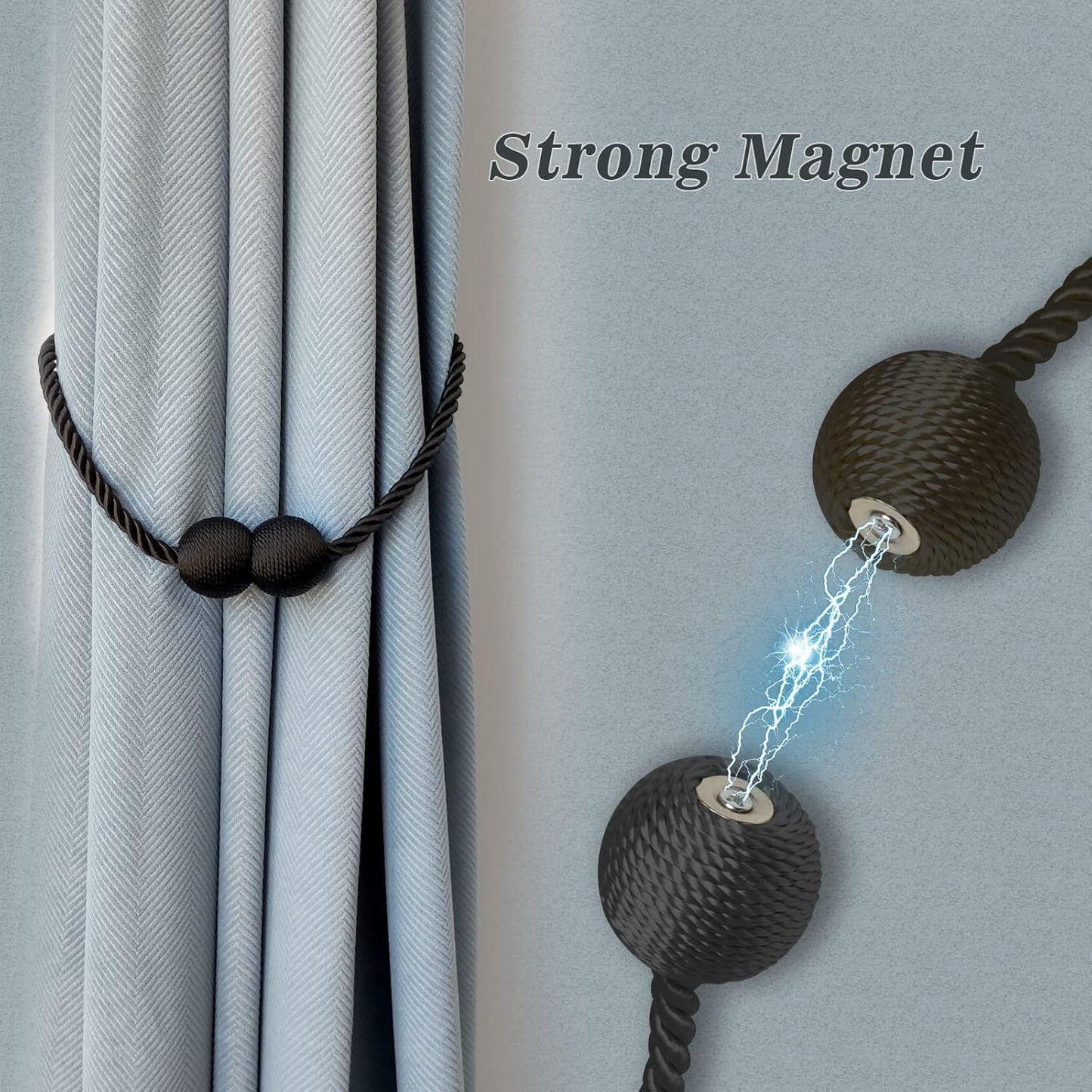 Hion Magnetic Curtain Tiebacks Dark Brown 4 Pack, Curtain Tiebacks Buckles Holdbacks Holders Hooks Clip for Home Bedroom Office Decorative Thick or Thin Curtain