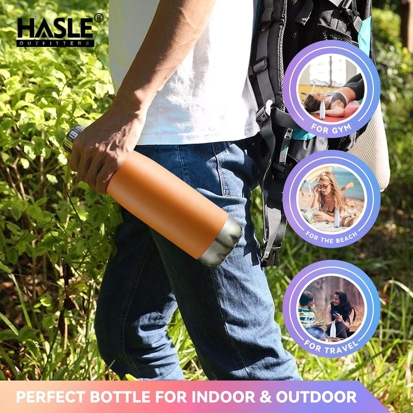 HASLE OUTFITTERS 17oz Stainless Steel Water Bottles, Vacuum Insulated Water Bottles Double Walled Powder Coated Reusable Metal Sports Water Bottles Keep Drinks Hot and Cold, Orange, 1Pack