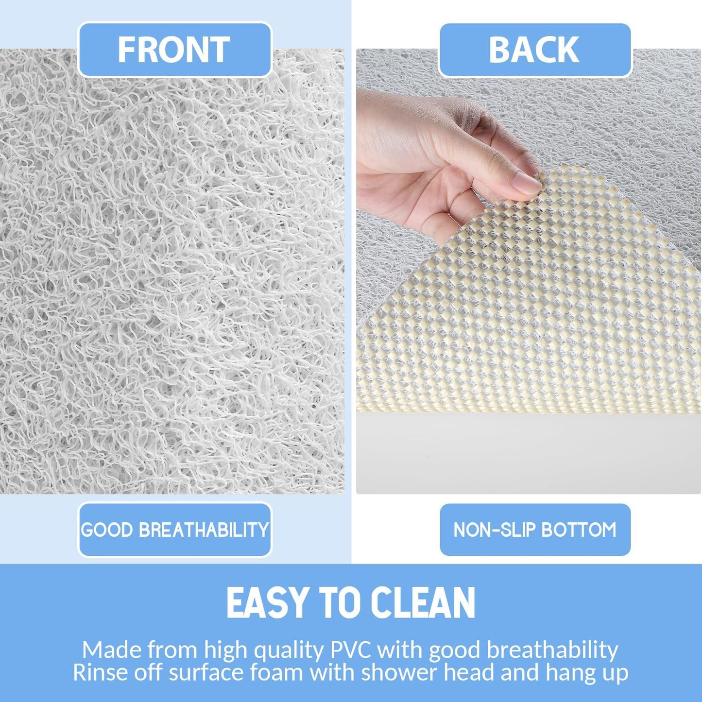 Non-Slip Bathtub Mat, Anti Slip Shower Mat, Fast Drying Bathtub Mats, Foot Scrubber Mat, Anti Slip Mat for Tub, Floor, Bathroom, Kitchen, Home, Hotel (White 40"×16")