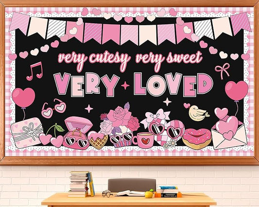 Valentine's Day Bulletin Board Decorations Set Pink Love Heart Paper Cutouts for Happy Valentine's Day Classroom Decorations Valentines Bulletin Board for School Home Classroom Chalkboard Wall Decor
