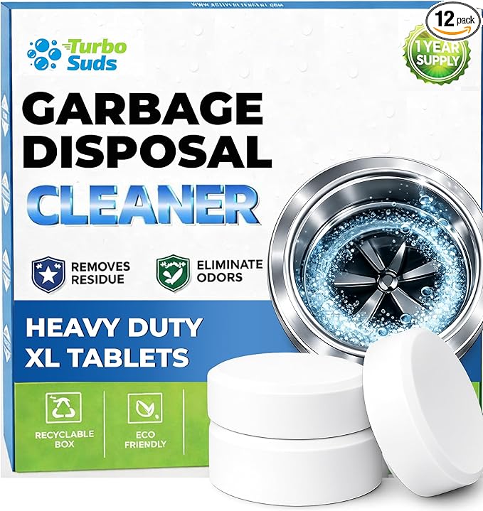 Garbage Disposal Cleaner and Deodorizer Tablets Drain Freshener, Foaming Citrus Scent, Sink Odor Remover for Kitchen Garbage Disposer Cleaning (12 XL Tablets - One Year Supply)