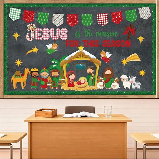 Christmas Bulletin Board Decorations - Nativity Scene Christian Classroom Decorations Set Xmas Jesus Religious Paper Cutouts Bulletin Board Decor Sunday School Office Wall Decor Supplies