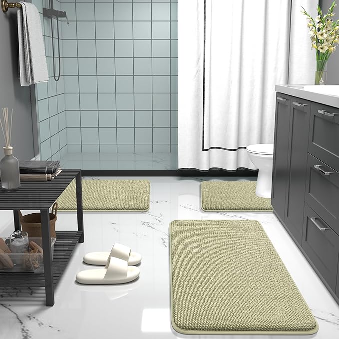 OLANLY Thick Memory Foam Bath Mats Rugs 44x24, Extra Soft Absorbent Bathroom Rug, Quick Dry Bath Mat, Non-Slip, Machine Washable Carpet for Bathroom, Tub and Shower, Home Decor Accessories, Vanilla