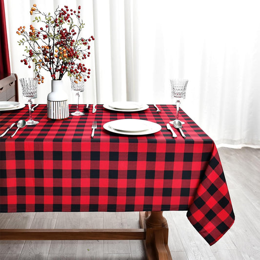 Red Waterproof Plaid Christmas Tablecloth Fabric - Square 58x58 Inch Classic Gingham Checker Holiday Table Cloth for Indoor Use - Xmas Table Cover for Picnics, BBQs, and Parties