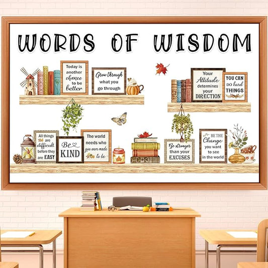 Qilery Bookshelf Bulletin Board Set Words of Wisdom Motivational Classroom Decor Reading Library Bulletin Board Set Inspirational Cutout for Back to School Classroom Decoration