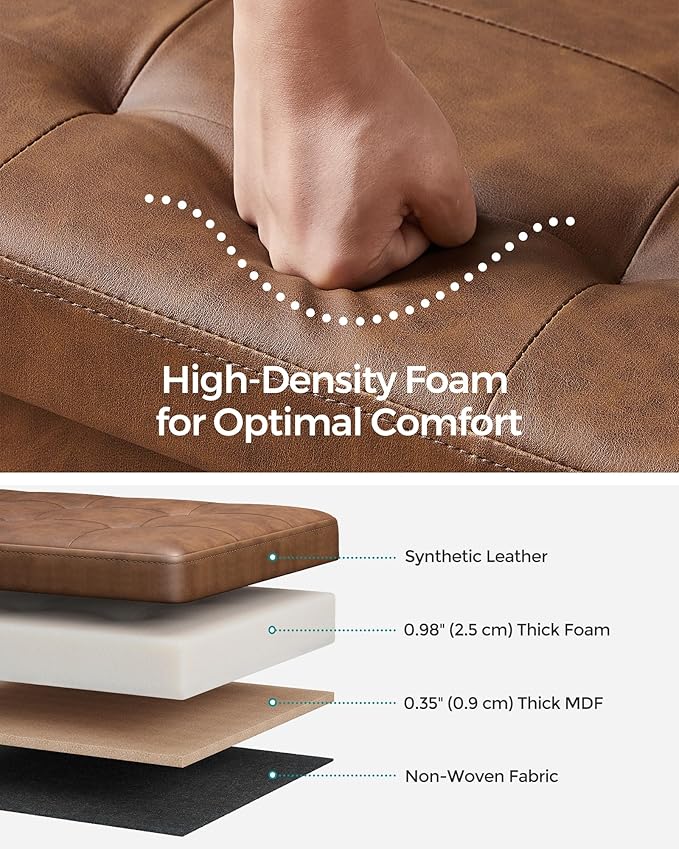 SONGMICS MAZIE Collection - 30 Inches Storage Ottoman Bench with Flipping Lid, Storage Chest Footstool, Load 660 lb, for Entryway, Living Room, Bedroom, Synthetic Leather, Coffee Brown ULSF045K01