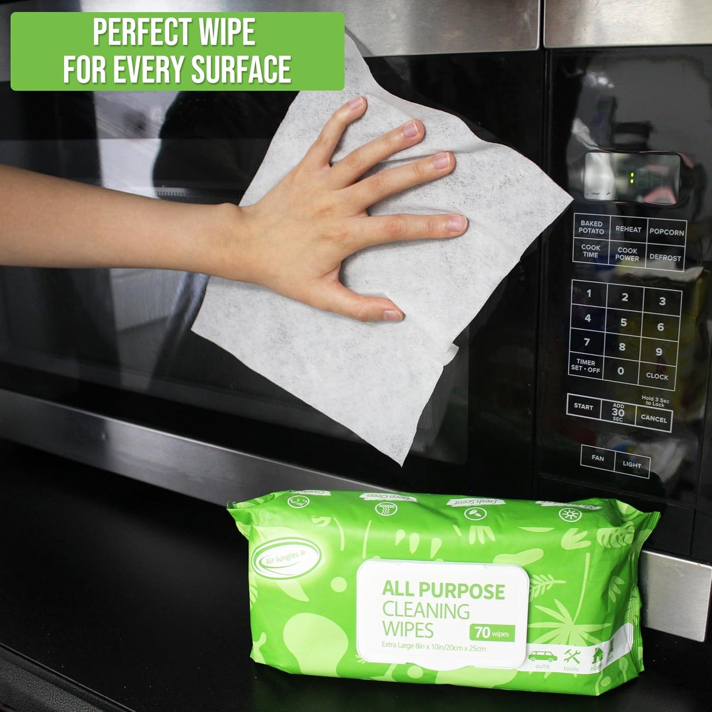 Air Jungles All Purpose Car and Home Cleaning Wipes 70 Count, Extra Large 8" x 10" Heavy Duty for Car Interior Vinyl, Kitchen, Bathroom, Furniture, Tool