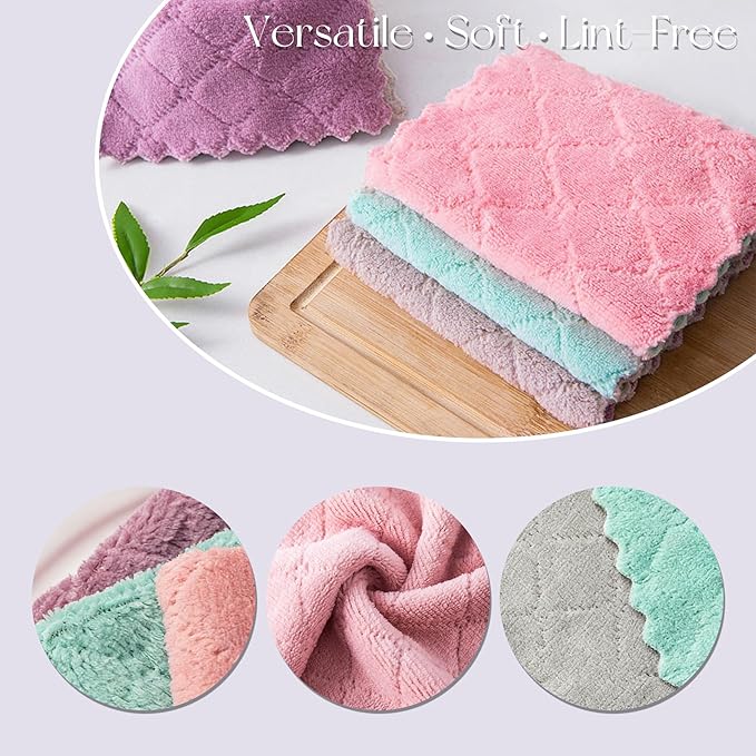 Microfiber Cleaning Cloths - Super Absorbent, Streak-Free & Lint-Free Towels for Glass, Kitchen & Home (Gray, Purple, Pink, Green) (10pcs)