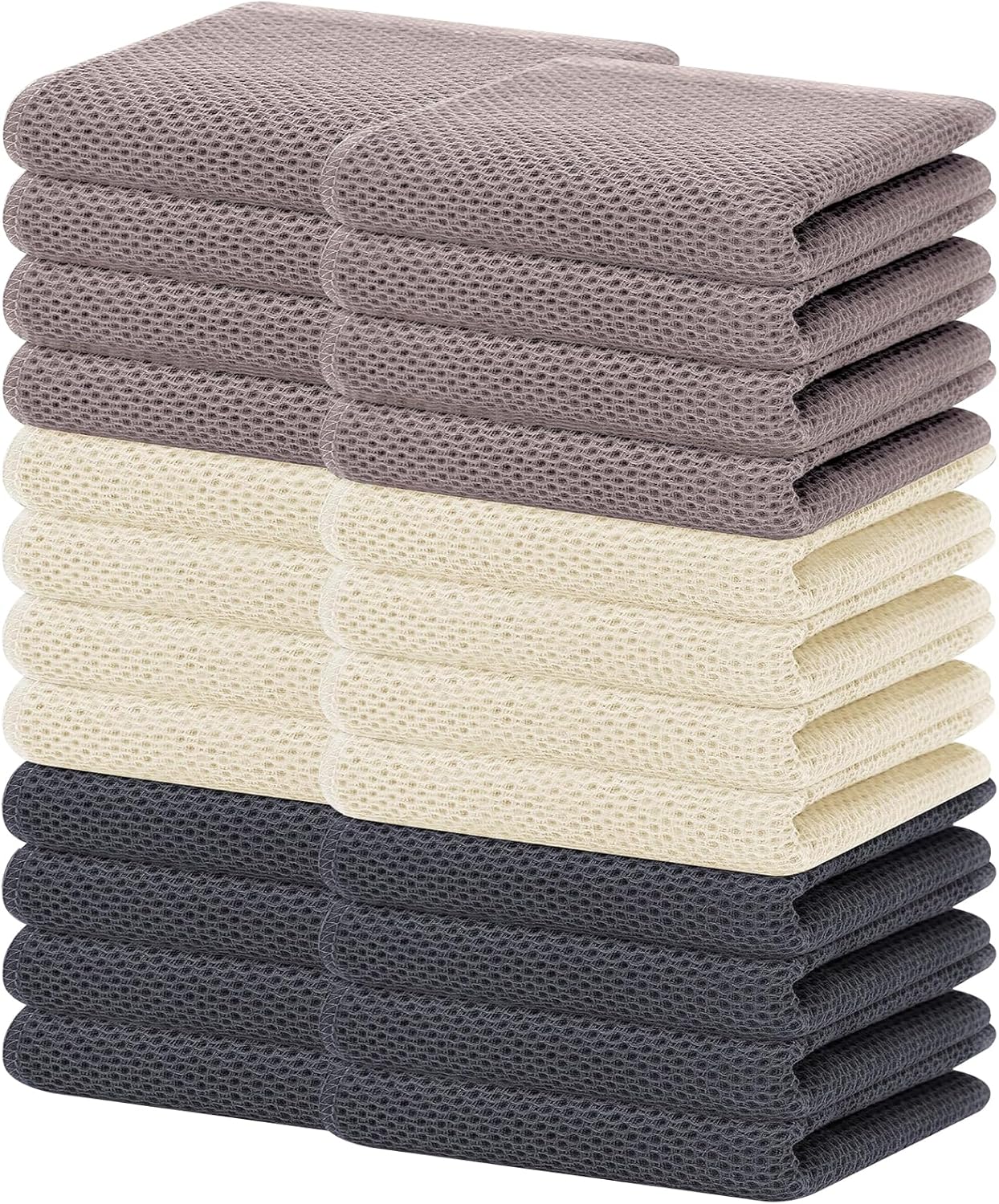 Homaxy 100% Cotton Waffle Weave Kitchen Dish Towels, Ultra Soft Absorbent Quick Drying Cleaning Towel, 13 x 28 Inches, 24-Pack, Mixed Color