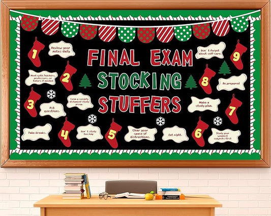 Christmas Bulletin Board Decorations Set Xmas Final Exam Stocking Bulletin Board Classroom Decor Christmas Paper Cutouts for Classroom Home School Winter Holiday Chalkboard Wall Party Decor Supplies