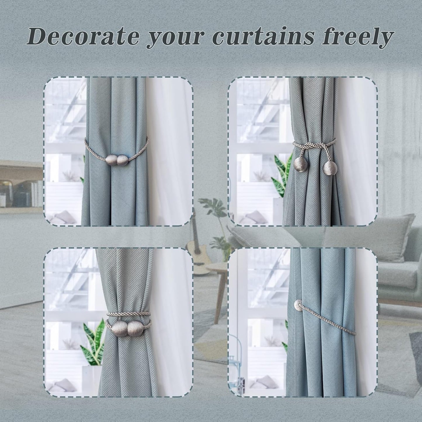 Hion Magnetic Curtain Tiebacks Golden 2pcs, Curtain Tiebacks Buckles Holdbacks Holders Hooks Clip for Home Bedroom Office Decorative Curtain