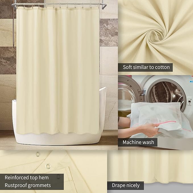 ALYVIA SPRING Extra Long Fabric Shower Curtain Liner Waterproof - 72" x 96", Soft & Lightweight X-Long Shower Curtain with 3 Magnets, Machine Washable - 72x96, Cream