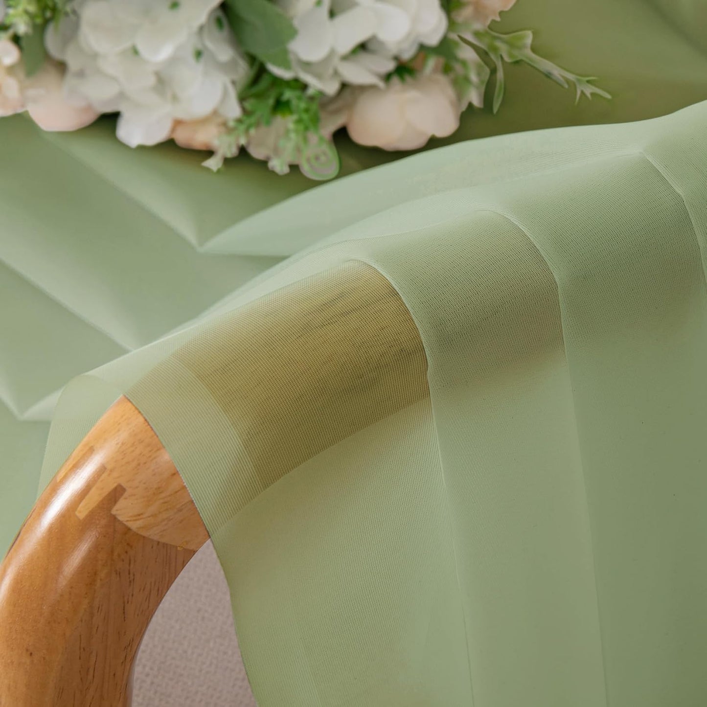 Chyhomenyc Light Green Sheer Curtains 36 inch Length 2 Panels Set, Light Filtering Voile Short Window Curtians for Bathroom Living Room Farmhouse Small Windows, Each 42Wx36L in, 2PCS