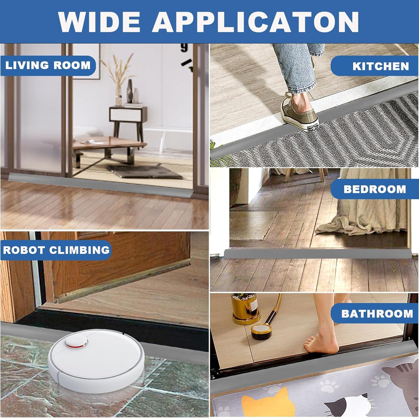 Vinyl Door Threshold Flooring Transition Strip Self Adhesive Carpet Edging Strip for Laminate Doorway Edge Threshold from 1/5" to 2/5" (Gray, 3.3 Ft)