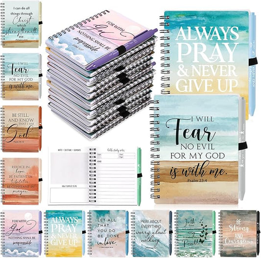 Resurhang Christian Prayer Journals for Women Bulk Easter Church Gifts Spiral Notebooks with Religious Pens Bible Study Devotional Supplies Sunday School Favors(30 Sets / 60 Pcs)