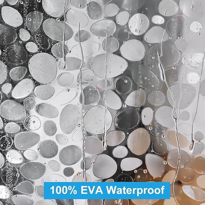 UFRIDAY Long Shower Curtain Liner 72 x 78 Inch, Thick EVA Waterproof Weighted Shower Curtain for Bathroom Heavy Duty with 3 Big Bottom Magnets,Clear, 3D Cobblestone