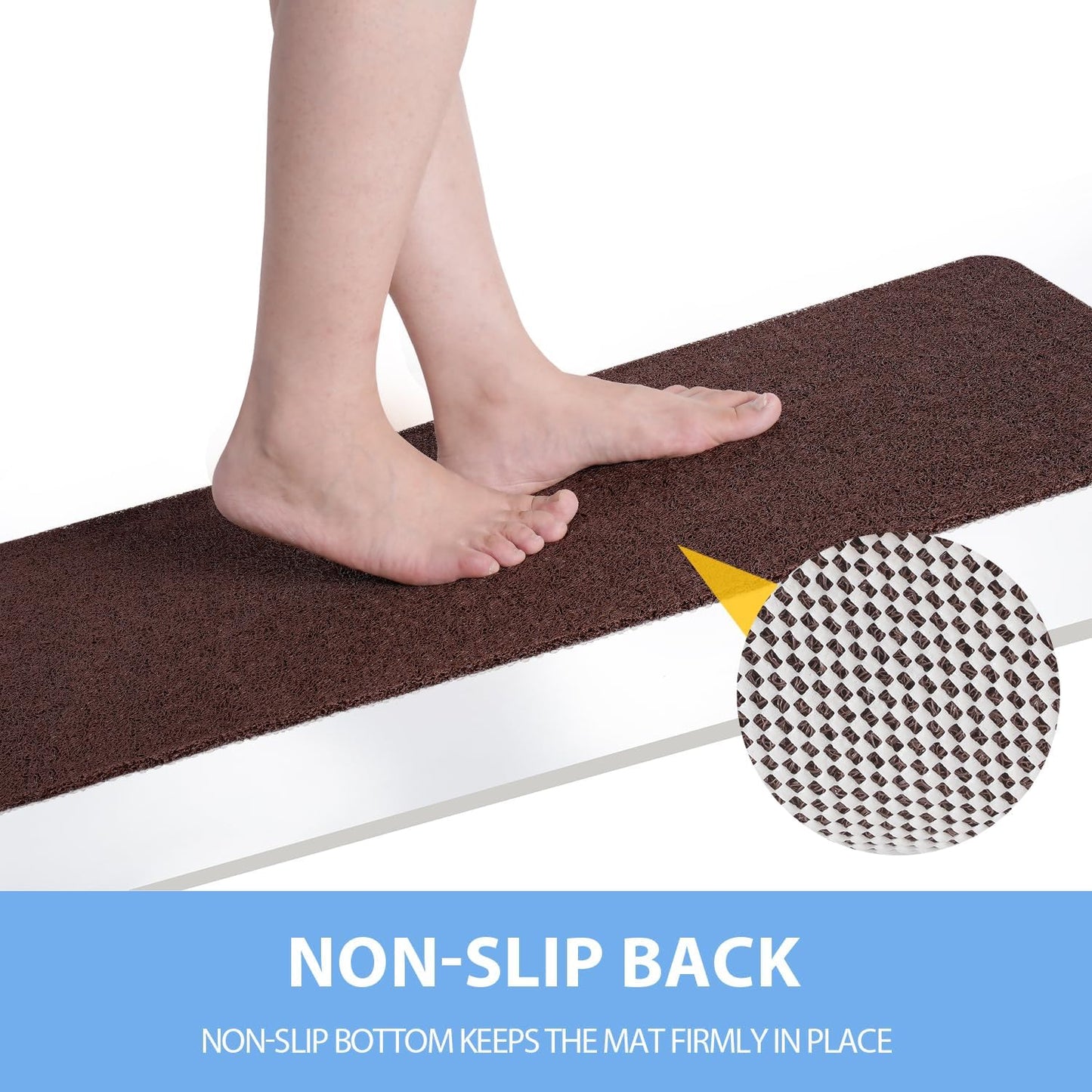 Non-Slip Bathtub Mat, Anti Slip Shower Mat, Fast Drying Bathtub Mats, Foot Scrubber Mat, Anti Slip Mat for Tub, Floor, Bathroom, Kitchen, Home, Hotel (Brown 24"×16")