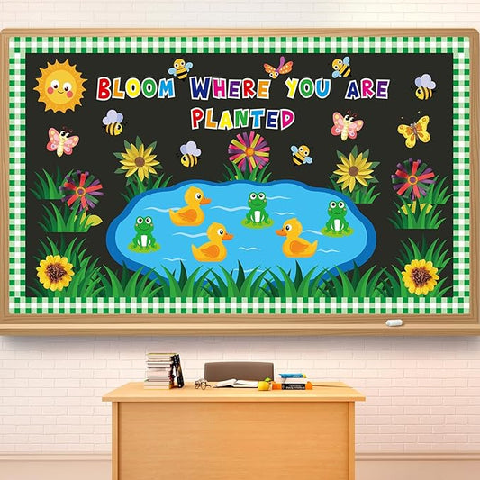 Spring Bulletin Board Decorations Set March Flowers Bulletin Board with 3D Paper Floral Cutouts Classroom Decorations Back to School Wall Decor Party Favor(Bloom Where You are Planted)