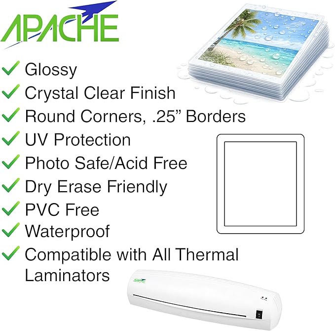 Apache 25 Pack Laminating Pouches 3 mil, for Legal Size 8.5 x 14 Inch Documents (9 x 14.5 Inch Sheets), Office and School Supplies, Thermal Laminating Sheets, Super Clear, Round Corner