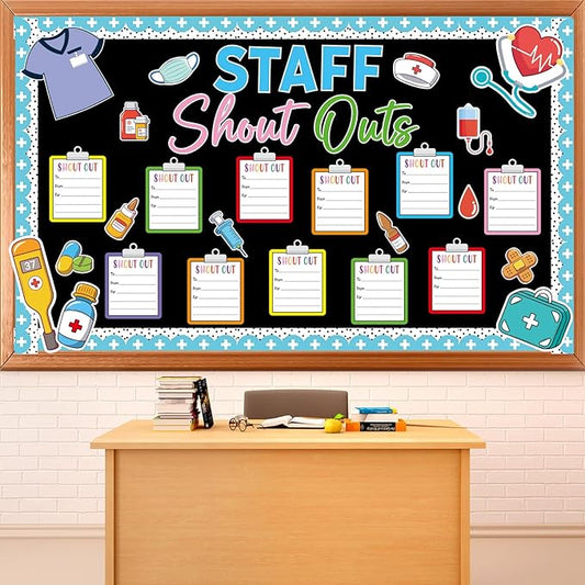 Healthy Staff Shout Outs Bulletin Board Decorations Nurse Staff Shout Outs Bulletin Board Set Appreciation and Recognition DIY Craft Cutouts for Back to School Classroom Healthcare Decor Supplies