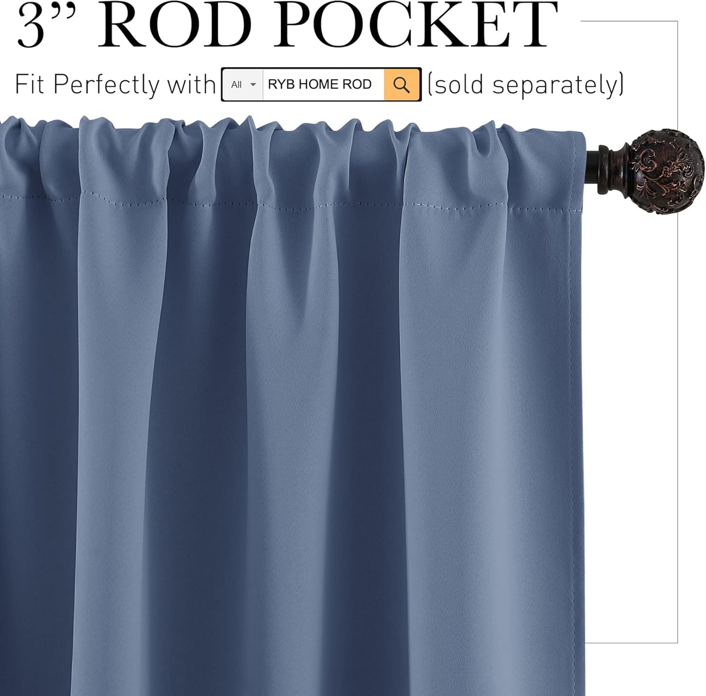 RYB HOME 45 inch Curtains for Kitchen Room Darkening Privacy Mini Curtain for RV Camper Bathroom Small Window, Width 29 x Length 45 inch, 2 Panels Set, Stone Blue