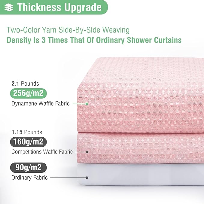 Dynamene 60 inch Stall Shower Curtain - Waffle Weave Heavy Duty Thick Fabric Shower Curtains for Bathroom,Weighted Hotel Spa Luxury Cloth Bath Curtain Set with 10 Plastic Hooks,60x72, Pink