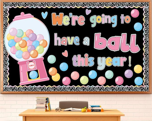 Gumball Machine Bulletin Board Decorations Set Pastel Bubble Gumballs Motivational Cutout with Composition Notebook Borders for Back to School Welcome Candy Theme Classroom Learning Activities Decor