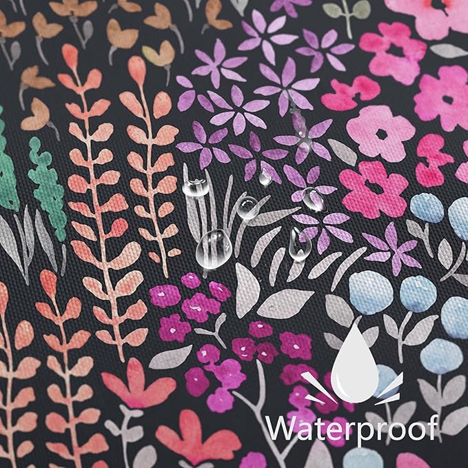 Black Pink Floral Shower Curtain, Hot Pink Boho Flower Fabric Shower Curtain, Cute Funky Watercolor Wildflower Shower Curtain Set, Cottagecore Bohemian Bathroom Decor, 72x72