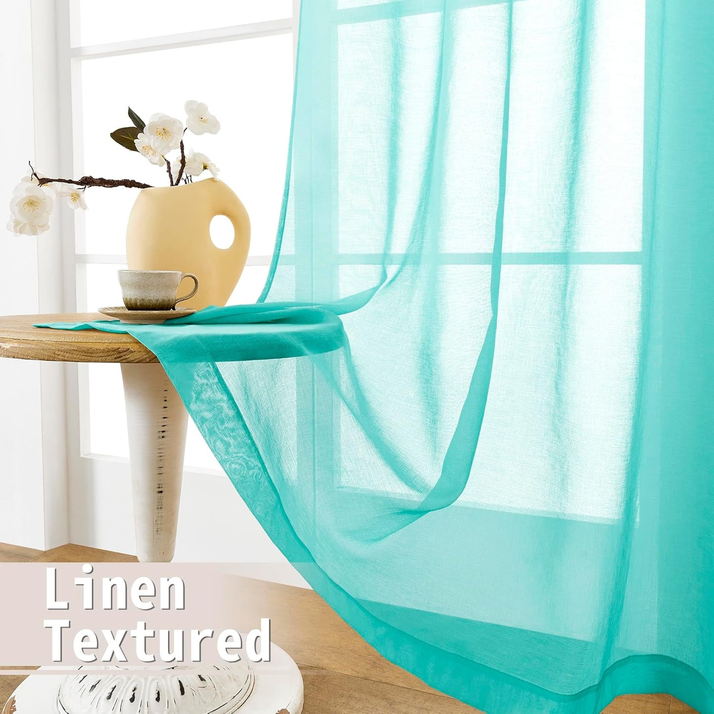 Tollpiz Sheer Door Curtain Closet Linen Textured Curtains Sheer Doorway Light Filtering Voile Patio Door Rod Pocket Curtain French Door, 54 x 72 inches Long, Aqua Blue, Set of 1 Panel