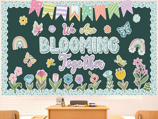 Pasimy Spring Bulletin Board Decorations 3D Sunflower Bulletin Board Set Bee Classroom Decor Honeycomb Butterfly Flower Cutouts Spring Borders for Home Office Wall Door Window Supplies(Diverse)