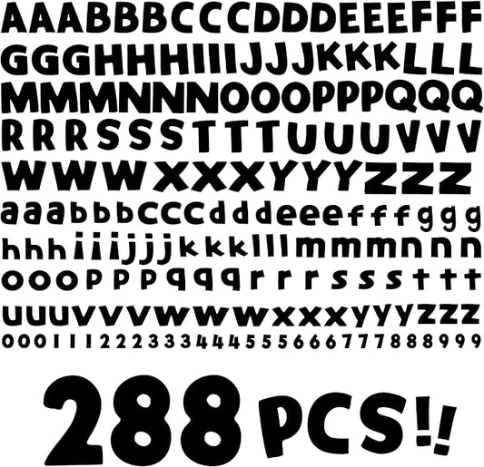 288 PCS Alphabet Combo Set, Bulletin Board Alphabet Including 78pcs Uppercase Letters, 78pcs Lowercase Letters, 132pcs 0-9 Numbers & Punctuation, Chalkboard Classroom Letters for Home School Decor