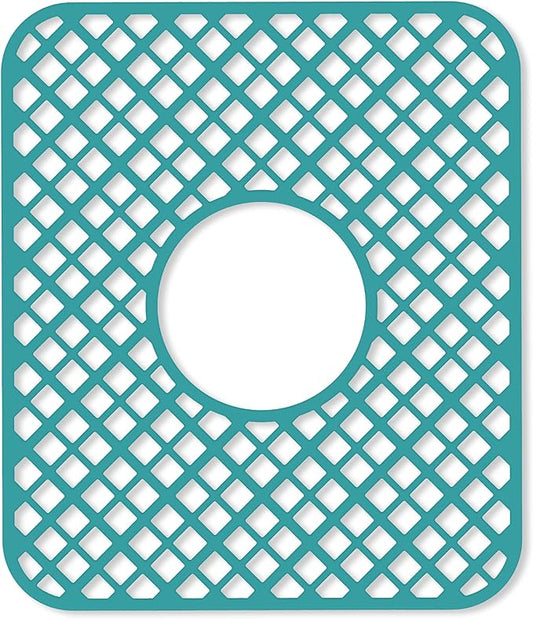 2 Pack Silicone Sink Protector for Kitchen Sink, Lozenge Pattern 13 x 11 inches Sink Grid Mat Silicone Protectors, Center Drain, Green