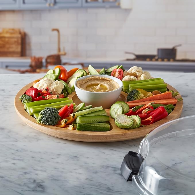 FARBERWARE Build-a-Board Cutting Board with Five Compartments and Clear Locking Lid for Charcuterie, Snacks, and More, Bamboo