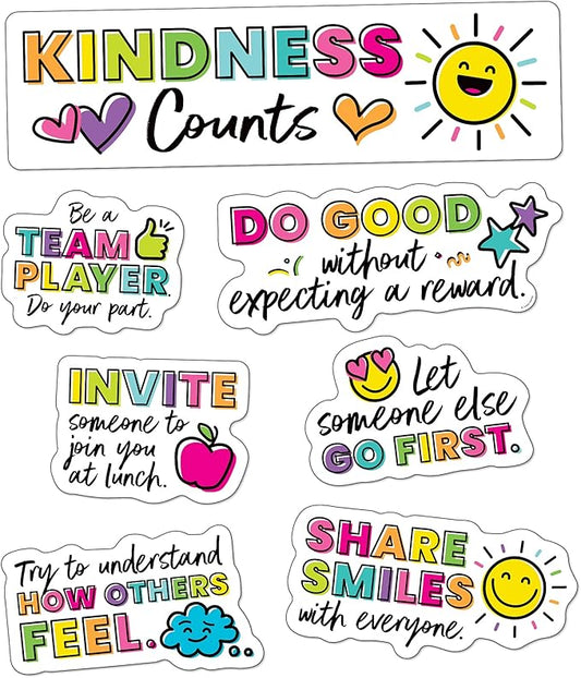 Carson Dellosa Kind Vibes Motivational Mini Bulletin Board Set—Kindness Counts Header With Inspirational Messages, Homeschool or Classroom Decor (15 pc)