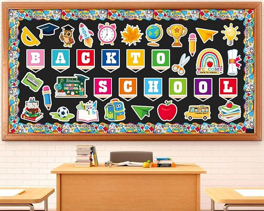 Back to School Decorations for Bulletin Board Set - 53 Pcs Back to School Cutouts First Day of School Themed Bulletin Board Border Wall Decals for Kindergarten Classroom Welcome School Party