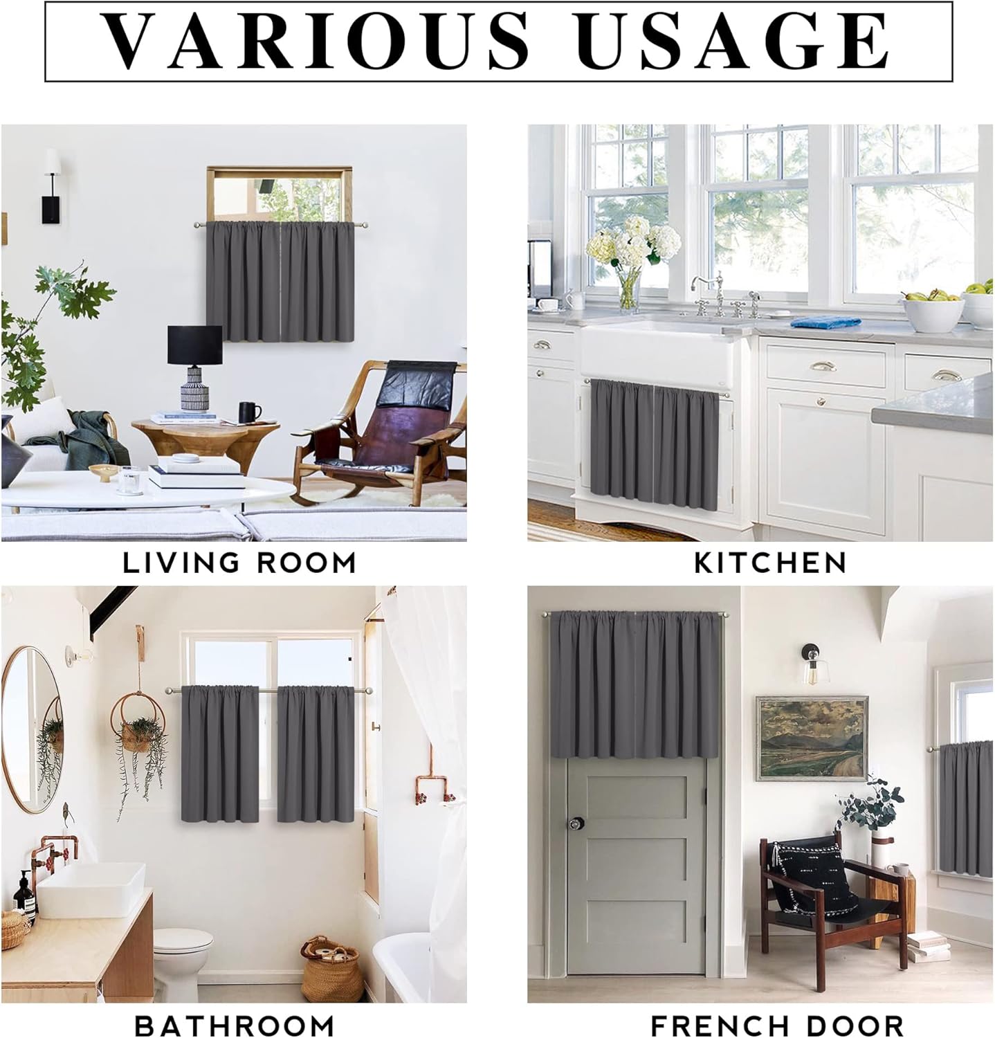 RYB HOME Curtains for Bedroom 63 inches Long, Blackout Thermal Insulating Window Treatment Drapes for Living Room Bathroom Basement Laundry Classroom, W 34 x L 63, Grey, 2 Panels