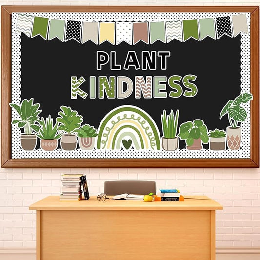 ZOiiWA 98 Pcs Spring Greenery Bulletin Board Decorations Plant Kindness Bulletin Board Set Greenery Classroom Decoration Colorful Greenery Rainbow Cutouts for School Home Office Wall Decor