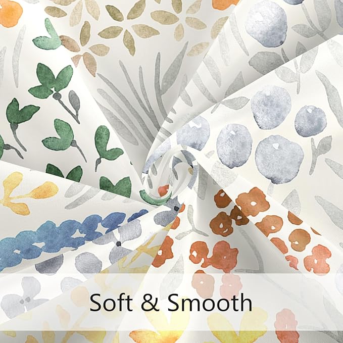Cute Floral Shower Curtain, Orange Yellow Boho Flower Fabric Shower Curtain, Funky Watercolor Wildflower Shower Curtain Set, Cottagecore Bohemian Bathroom Decor, 72x72