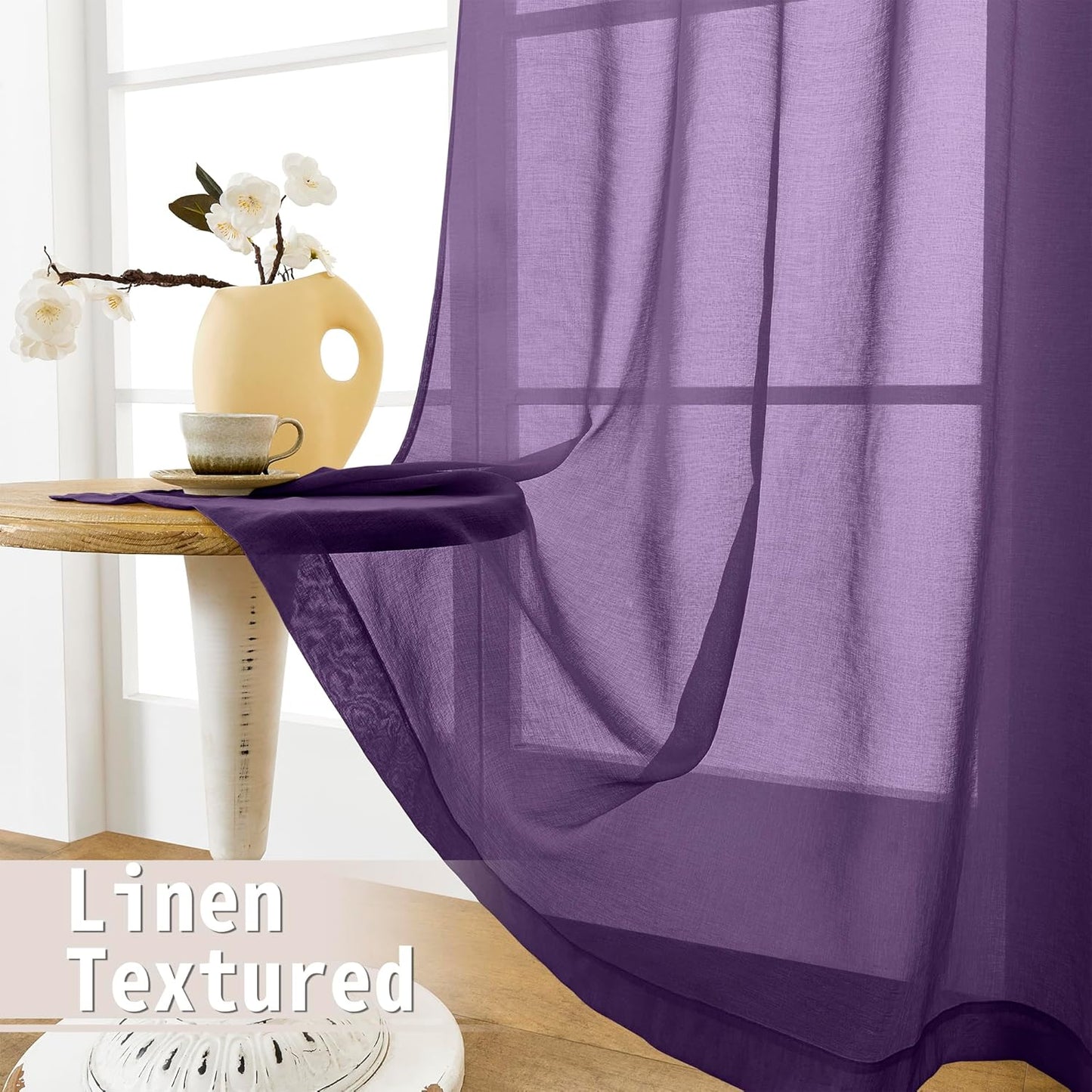 Tollpiz Sheer Curtains Closet Linen Textured Curtain Sheers Doorway Light Filtering Voile Patio Glass Door Rod Pocket Curtains French Door, 54 x 80 inches Long, Royal Purple, Set of 1 Panel